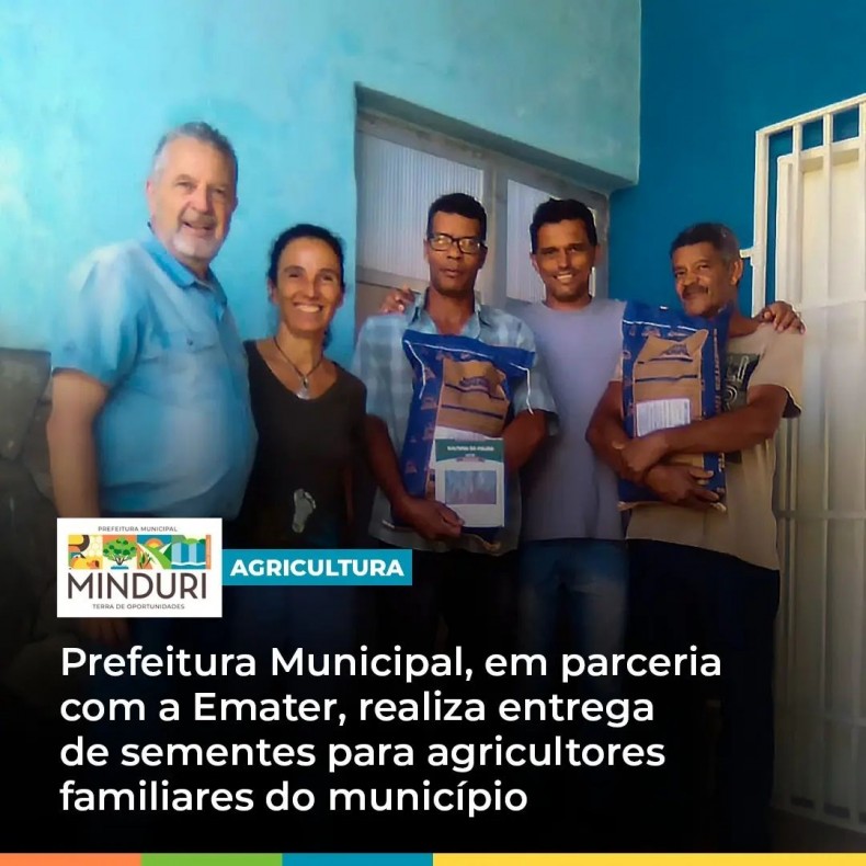 AGRICULTURA – Prefeitura Municipal, em parceria com a Emater, realiza entrega de sementes para agricultores familiares do município.