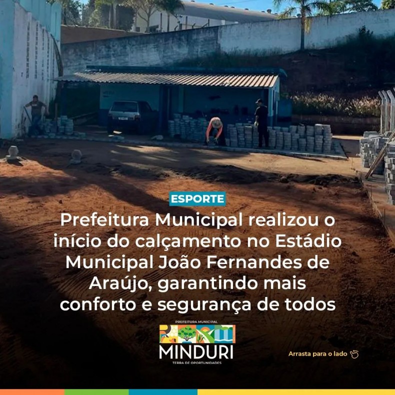 ESPORTE – Prefeitura Municipal realizou o início do calçamento no Estádio Municipal João Fernandes de Araújo, garantindo mais conforto e segurança de todos.