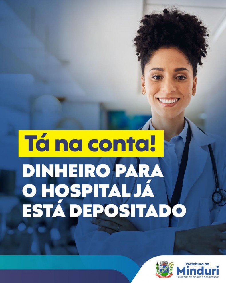 Após aprovação de Lei pelos vereadores de Minduri para suplementação de verbas, a Prefeitura informa que o pagamento do valor já foi realizado na conta do Hospital Santa Rita de Cássia. Cuidar da saúde é cuidar de você, é cuidar das pessoas!